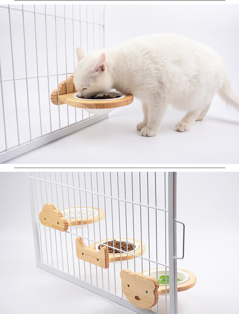 Ceramic Pet Bowl with Wood Stand — product detail