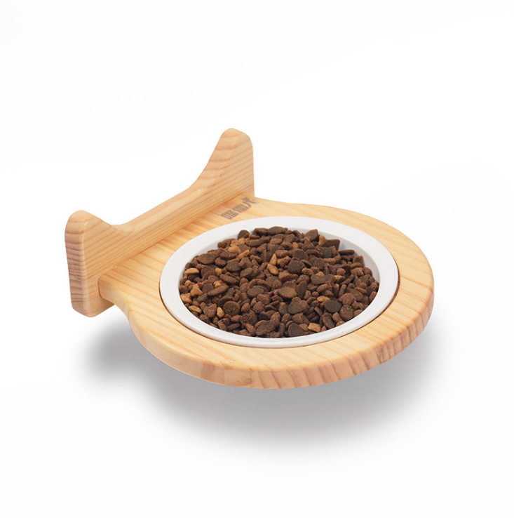 Ceramic Pet Bowl with Wood Stand — product detail