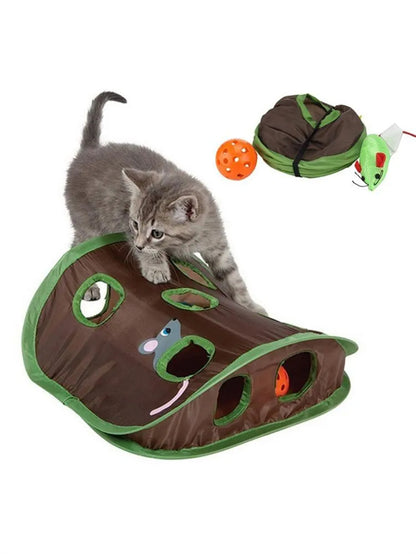 Cute Pet Cat Interactive Hide Seek Game 9 Holes Tunnel Mouse Hunt Intelligence Toy Pet Hidden Hole Kitten Foldable Toys — product detail