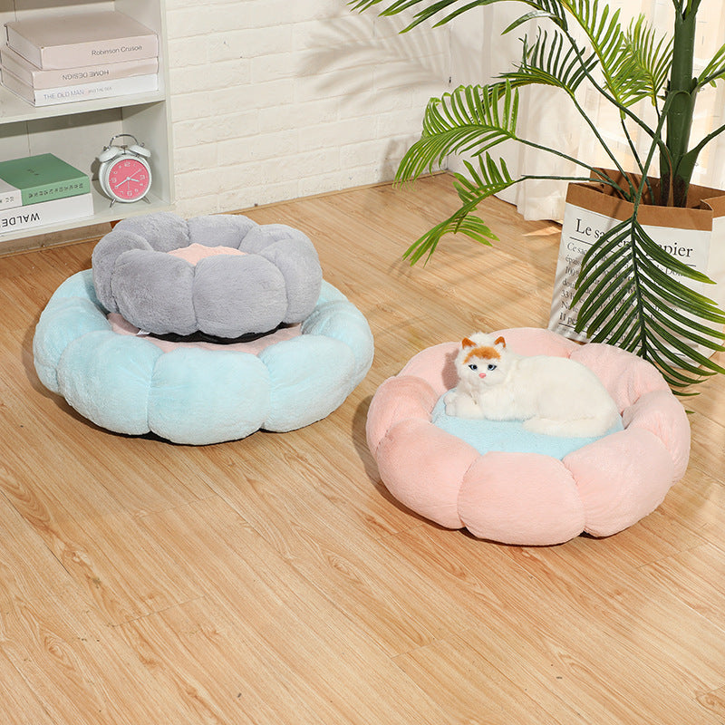 Autumn Winter Plus Velvet Thick Round Flower Cat Litter Kennel — product detail