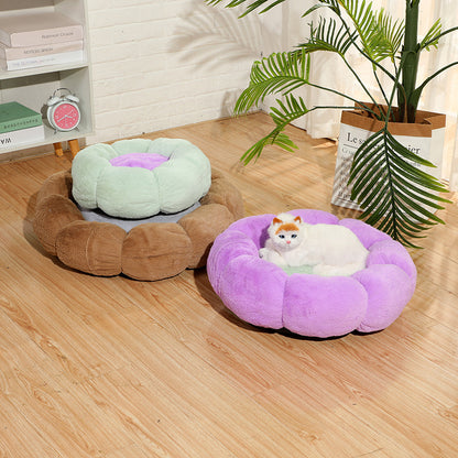 Autumn Winter Plus Velvet Thick Round Flower Cat Litter Kennel — product detail