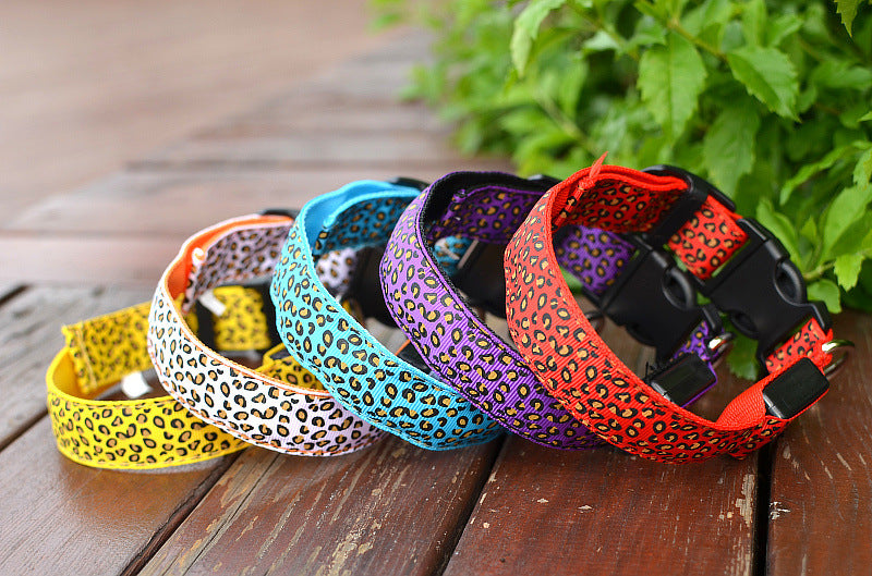 LED Dog Collar Safety Adjustable Nylon Leopard Pet Collar — product detail