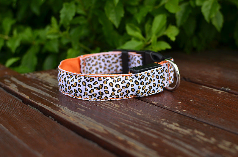LED Dog Collar Safety Adjustable Nylon Leopard Pet Collar — product detail
