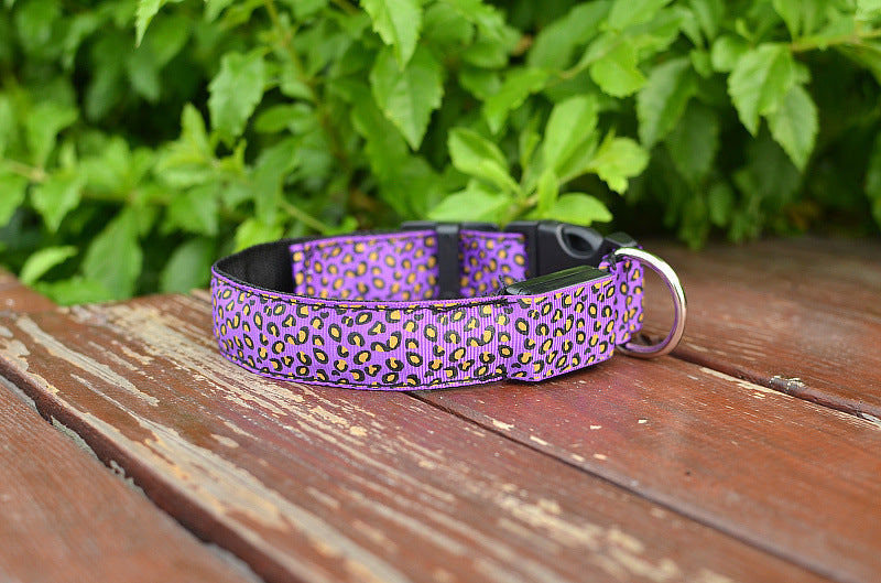 LED Dog Collar Safety Adjustable Nylon Leopard Pet Collar — product detail