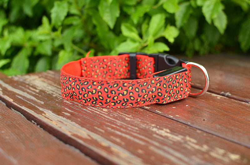 LED Dog Collar Safety Adjustable Nylon Leopard Pet Collar — product detail
