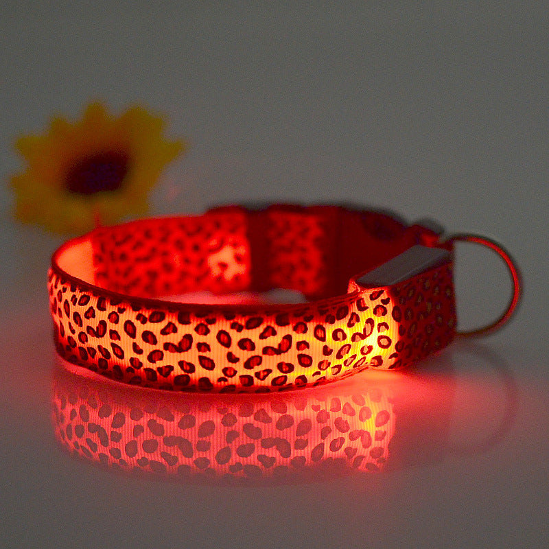 LED Dog Collar Safety Adjustable Nylon Leopard Pet Collar — product detail