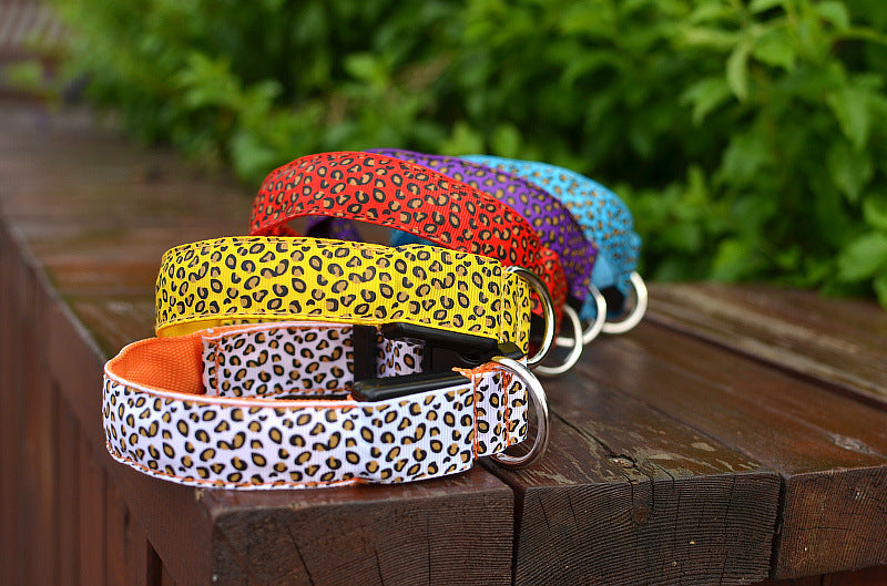 LED Dog Collar Safety Adjustable Nylon Leopard Pet Collar — product detail
