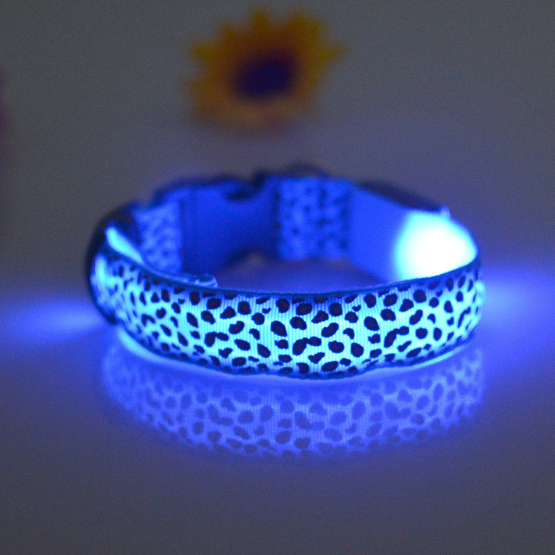 LED Dog Collar Safety Adjustable Nylon Leopard Pet Collar — product detail