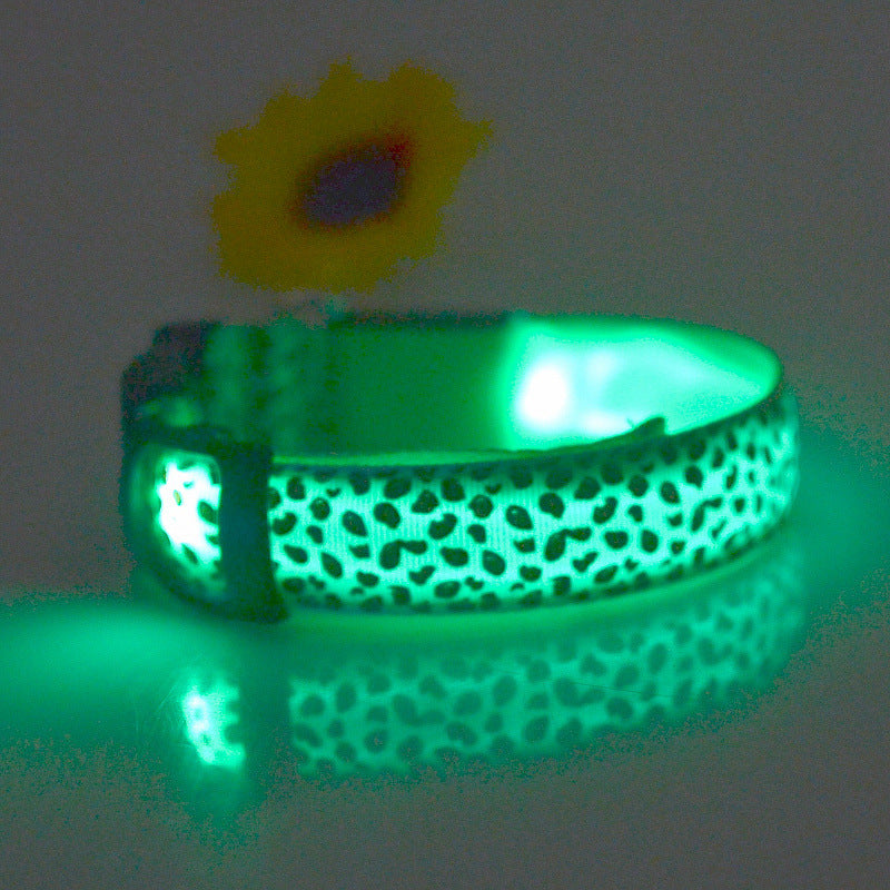 LED Dog Collar Safety Adjustable Nylon Leopard Pet Collar — product detail