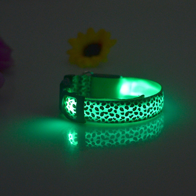 LED Dog Collar Safety Adjustable Nylon Leopard Pet Collar — product detail