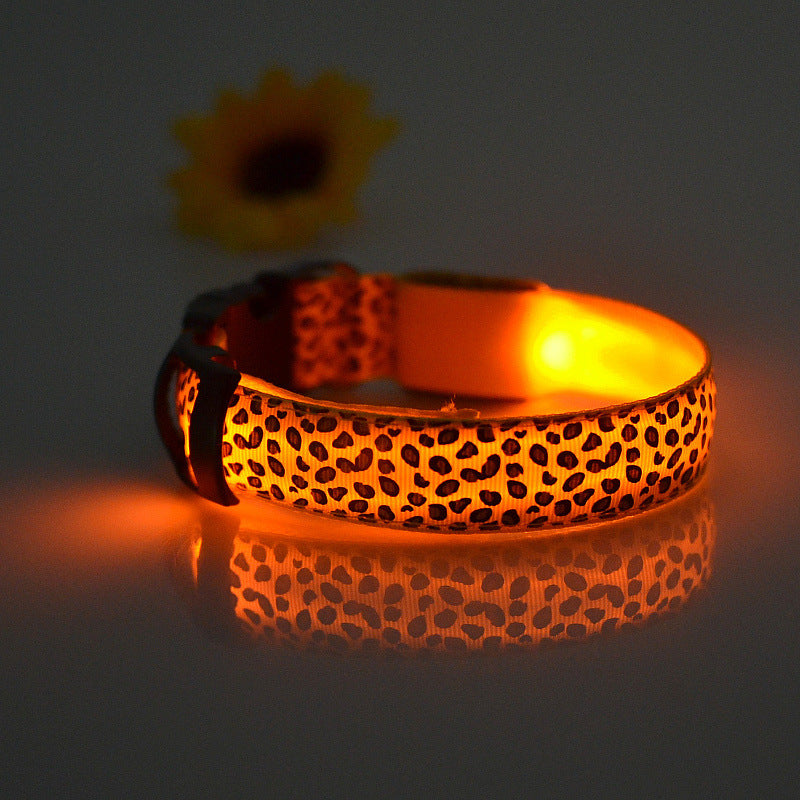 LED Dog Collar Safety Adjustable Nylon Leopard Pet Collar — product detail