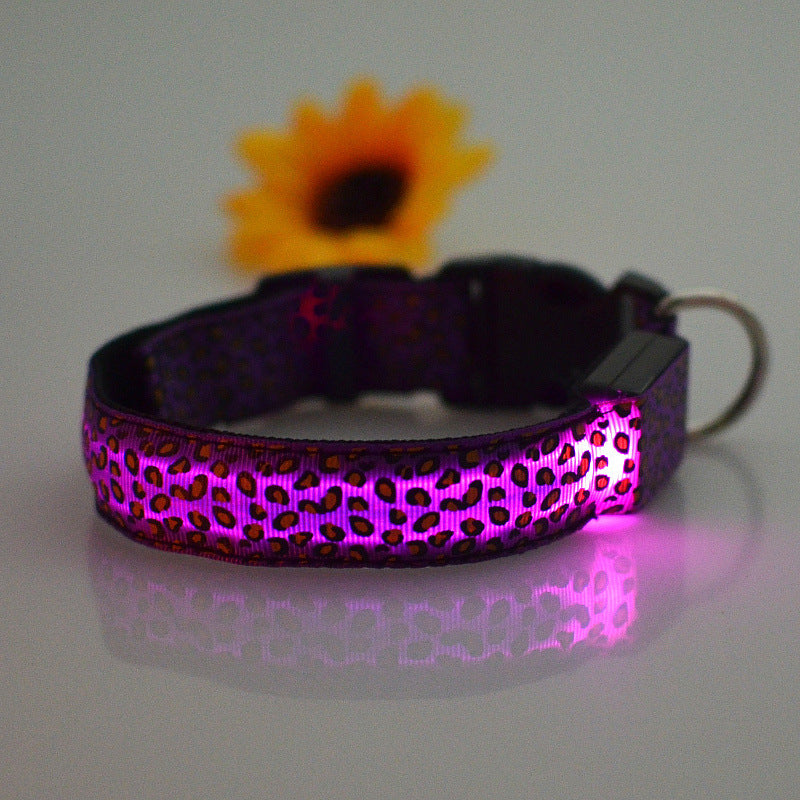 LED Dog Collar Safety Adjustable Nylon Leopard Pet Collar — product detail