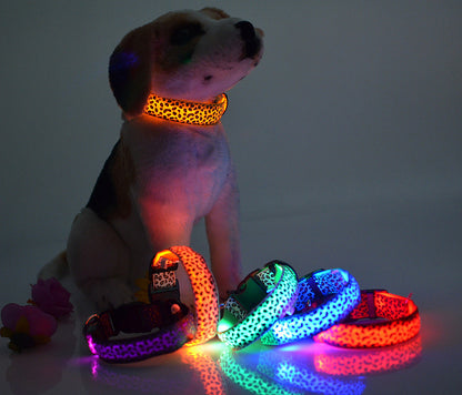 LED Dog Collar Safety Adjustable Nylon Leopard Pet Collar — product detail