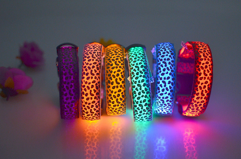 LED Dog Collar Safety Adjustable Nylon Leopard Pet Collar — product detail
