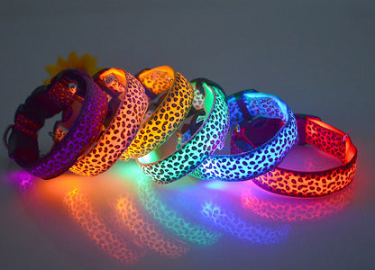 LED Dog Collar Safety Adjustable Nylon Leopard Pet Collar — product detail