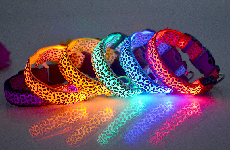 LED Dog Collar Safety Adjustable Nylon Leopard Pet Collar — product detail