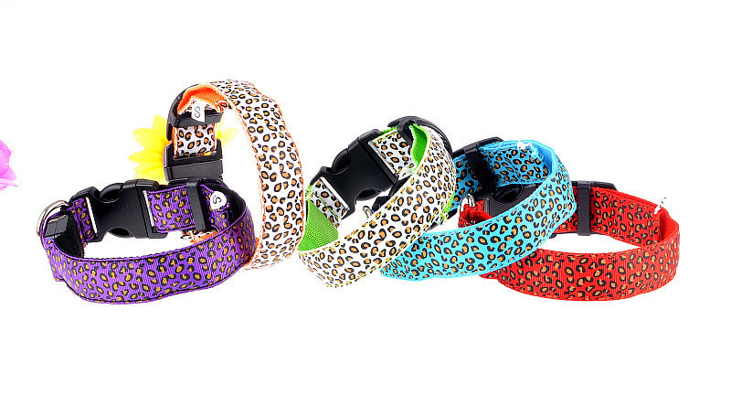 LED Dog Collar Safety Adjustable Nylon Leopard Pet Collar — product detail