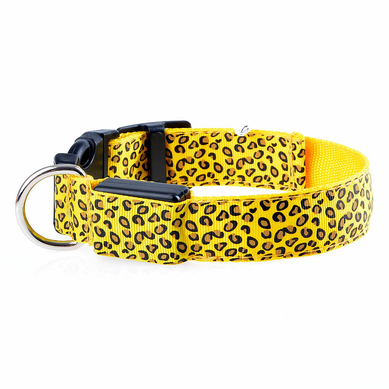 LED Dog Collar Safety Adjustable Nylon Leopard Pet Collar — product detail