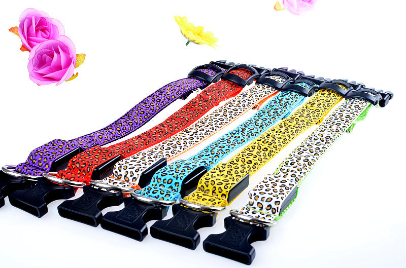 LED Dog Collar Safety Adjustable Nylon Leopard Pet Collar — product detail