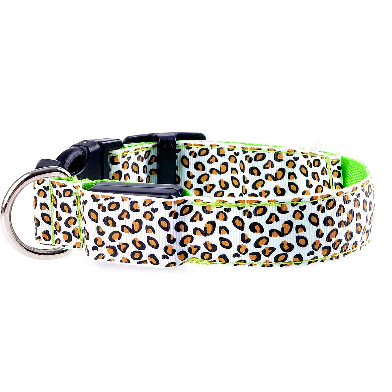 LED Dog Collar Safety Adjustable Nylon Leopard Pet Collar — product detail