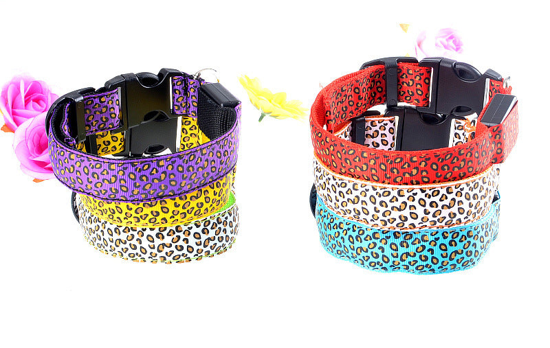 LED Dog Collar Safety Adjustable Nylon Leopard Pet Collar — product detail