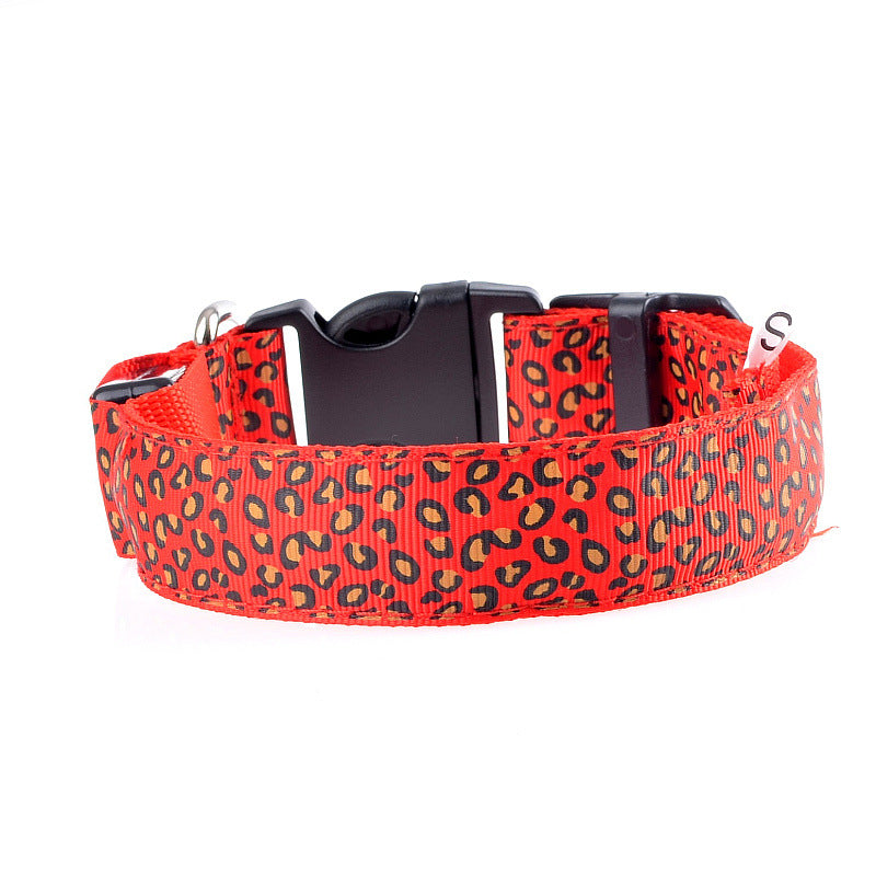 LED Dog Collar Safety Adjustable Nylon Leopard Pet Collar — product detail