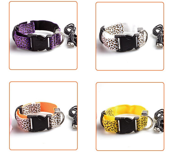 LED Dog Collar Safety Adjustable Nylon Leopard Pet Collar — product detail