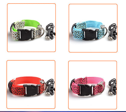 LED Dog Collar Safety Adjustable Nylon Leopard Pet Collar — product detail
