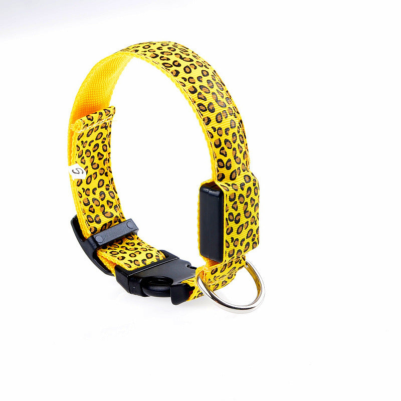LED Dog Collar Safety Adjustable Nylon Leopard Pet Collar — product detail