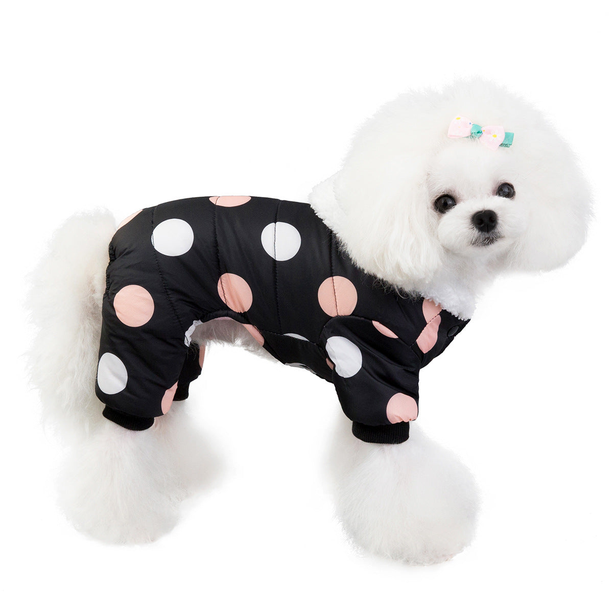 Warm big polka dot four-leg cotton coat — product detail