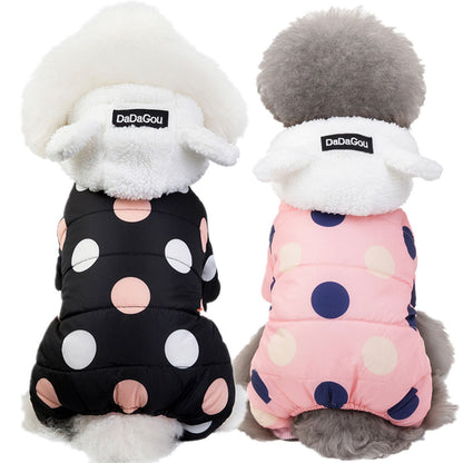 Warm big polka dot four-leg cotton coat — product detail