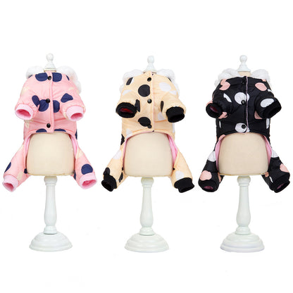 Warm big polka dot four-leg cotton coat — product detail