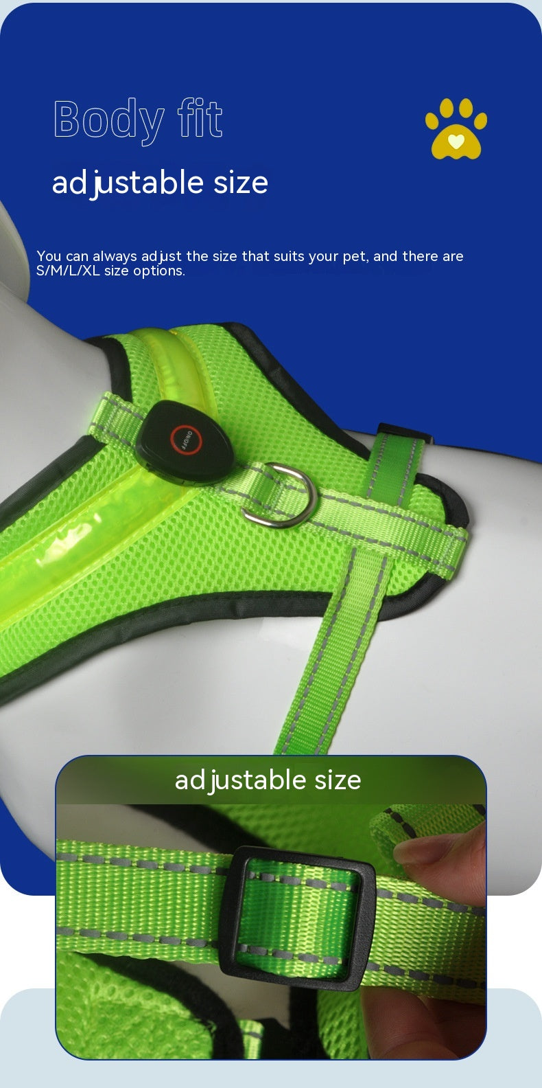 USB-Rechargeable LED Dog Harness — product detail