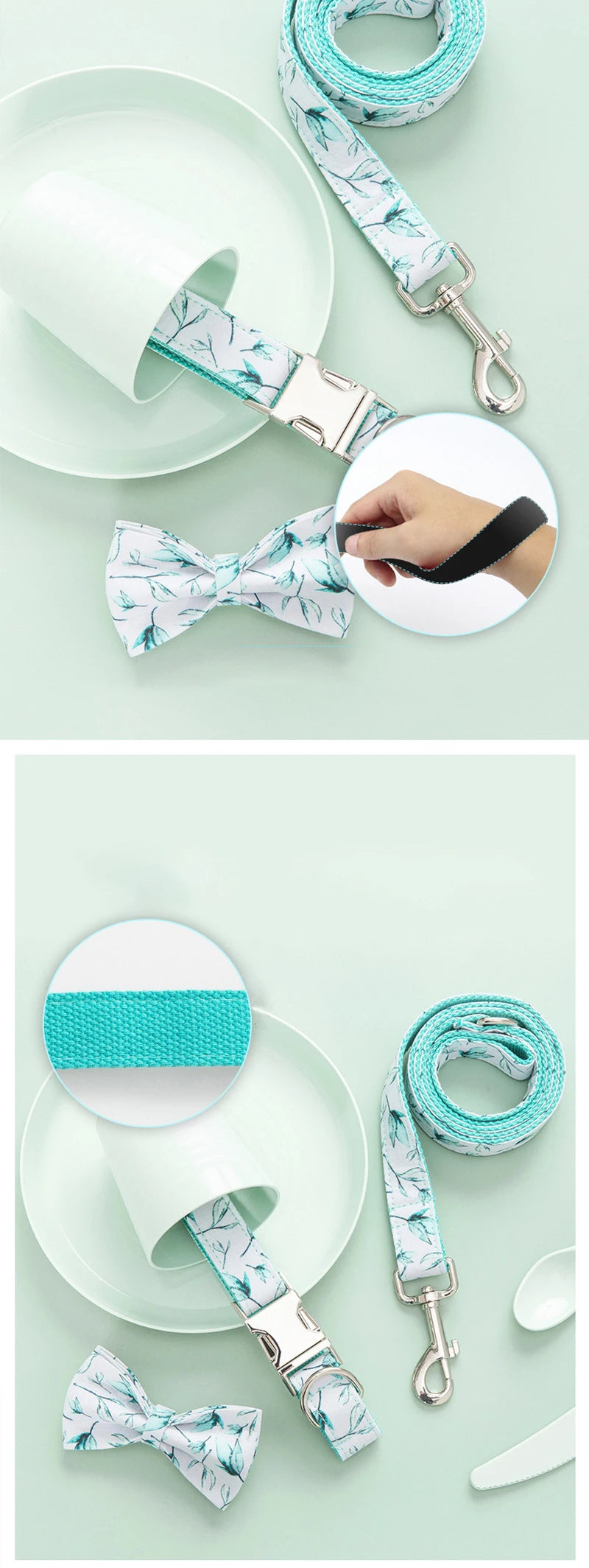 Leaf-Print Dog Collar & Leash — product detail